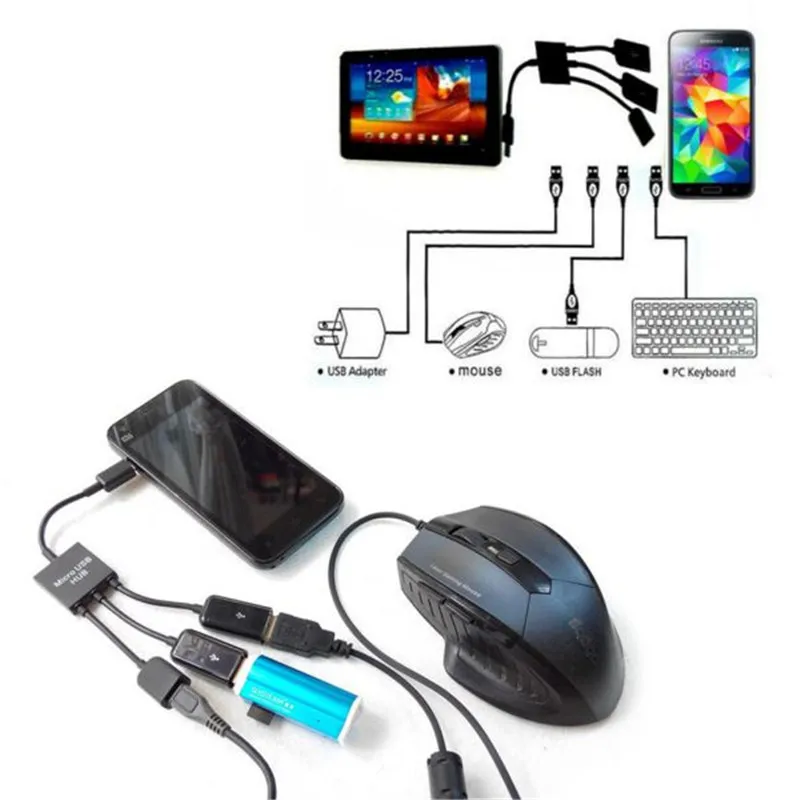 

Power Charging keyboard mouse card reader 3Port Micro USB OTG Hub Host Cable For Samsung for Sony Hot