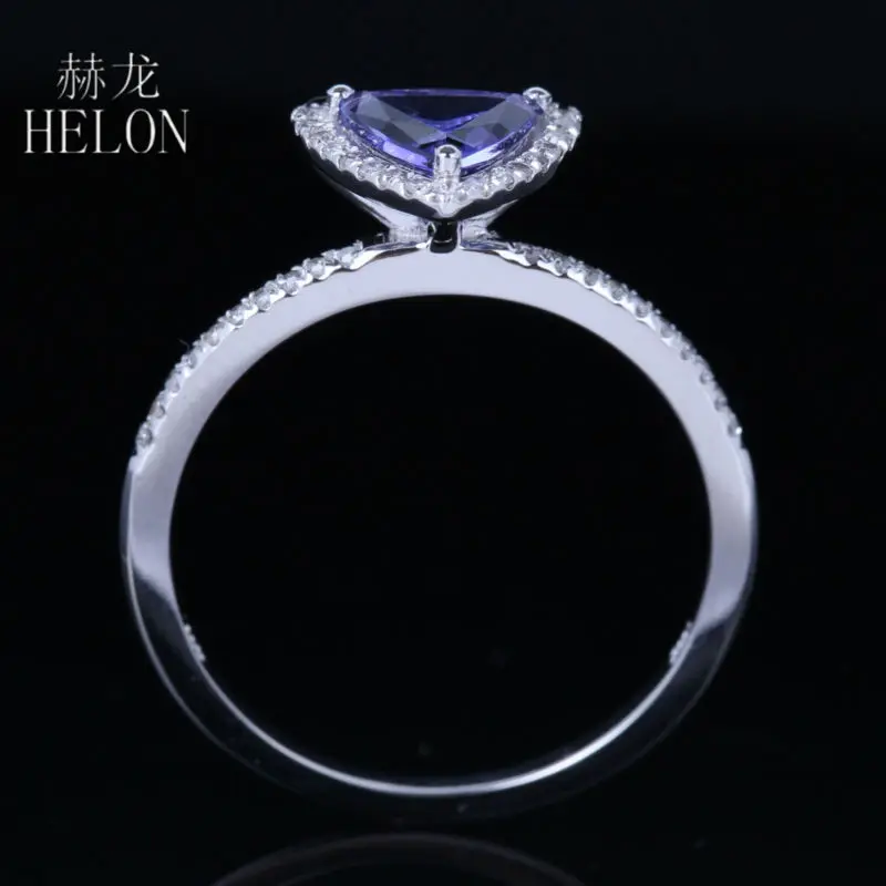 HELON Solid 10 к белое золото безупречное 6 мм триллион 0.7ct Танзанит проложить 0.2ct бриллианты обручальное кольцо для женщин ювелирные украшения