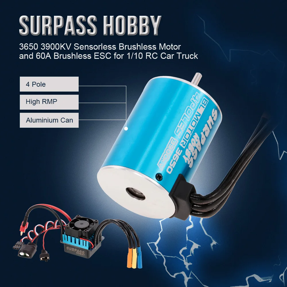 

RC Car Brushless Motor 3650 3900KV Sensorless 60A Brushless ESC for 1:10 RC Car RC Truck Parts