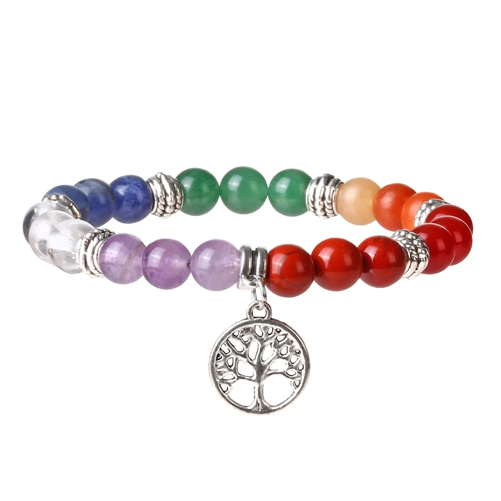 

7 Chakra Vintage Boho Charm Bracelets Bangles Women Natural Stone Tree of Life Yoga Buddhism Pendant Bead Bracelet Men Jewelry