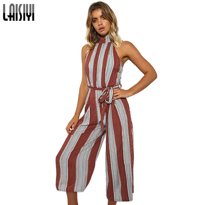 LAISIYI Sleeveless Striped Sexy Backless Jumpsuit Summer