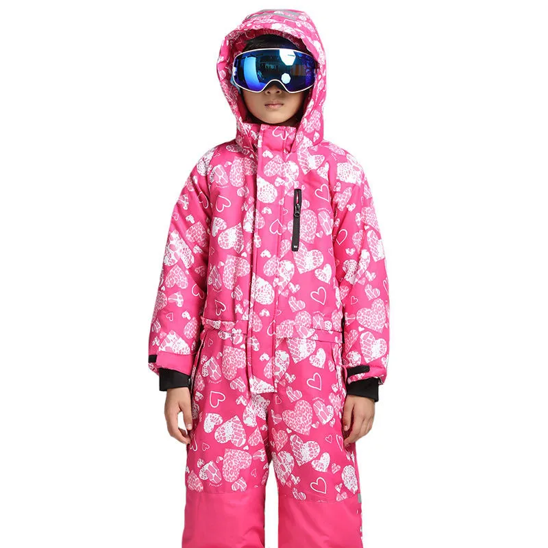 Winter One Piece Colorful Waterproof Kids Ski Suit Girls Boys Warm Jumpsuit Snow Sets Thermal Windbreak Snowboard suit - Цвет: 02