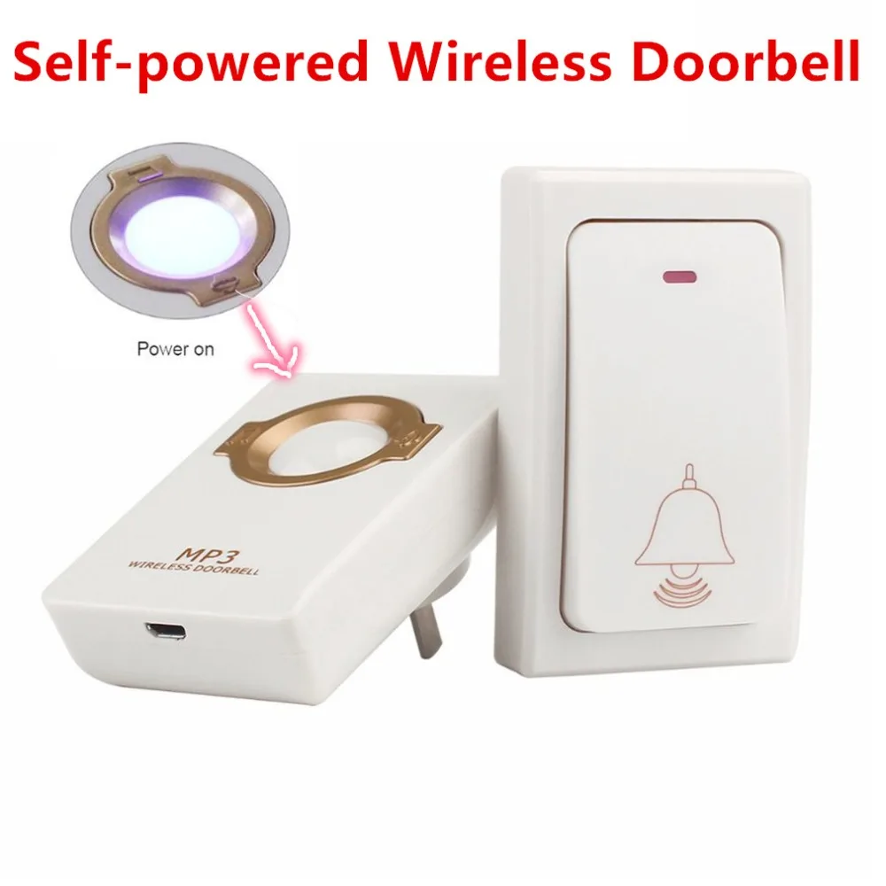 Self-powered Wireless Doorbell Remote Button & 1 Receiver MP3 Digital Long Range Waterproof for Home