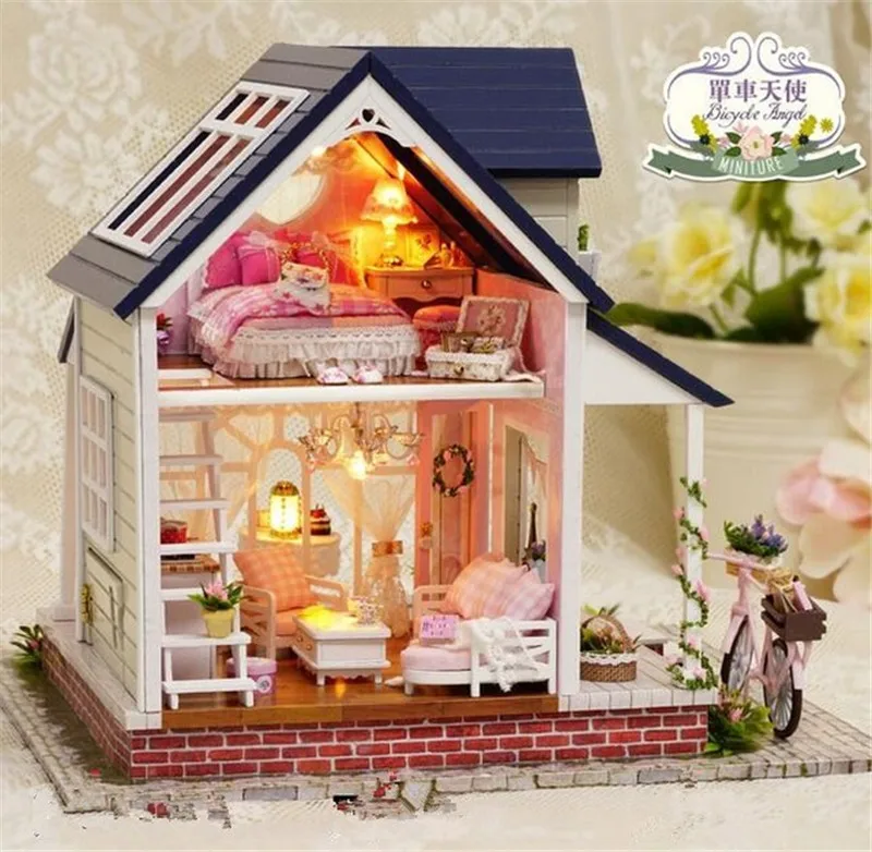 DIY Doll House Miniature Dollhouse With Furnitures 3D Wooden Handmade Toys Gift For Children Bicycle Angel A060 DIY Doll House Miniature Dollhouse With Furnitures 3D Wooden Handmade Toys Gift For Children Bicycle Angel A060