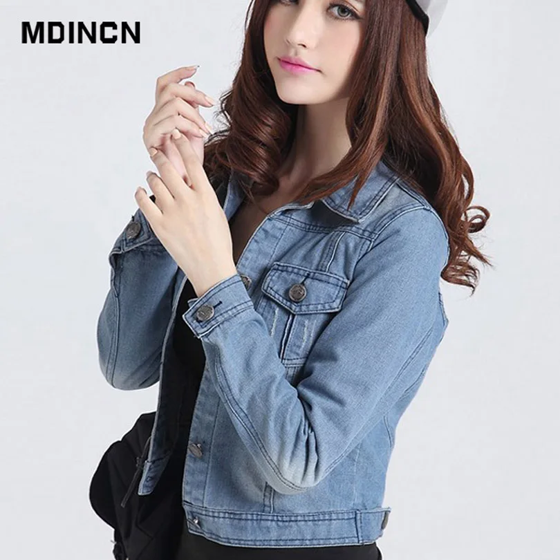 Женская джинсовая куртка MDINCN Базовая из денима на весну и осень повседневная