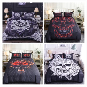 

Boniu Luxury House 3d Sugar Skull Comforter Bedding Sets 2/3pcs Skull Bedding Set King Size Skeleton Pillow Case Duvet Cover Set
