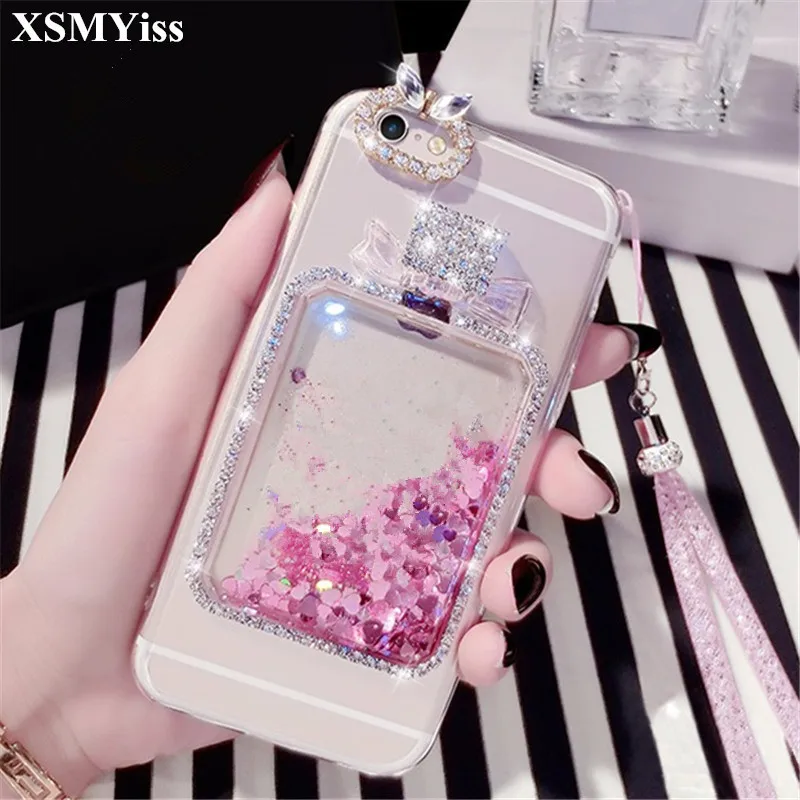 

XSMYiss For SamsungS6 S7 S8 S9 S10 PLUS S10 Lite Note5 8 9 Rhinestone Diamond Bling Liquid Sand Bottle Quicksand Soft Phone Case