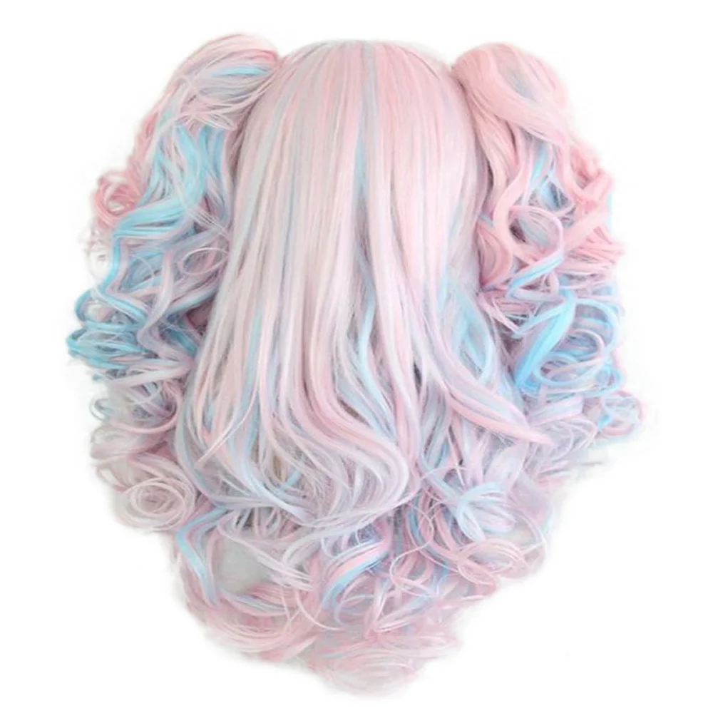 HAIRJOY mujeres 70 cm largo azul mezclado Rosa ondulado trenzado 2 colas sintéticas fiesta Cosplay peluca 15 colores disponibles