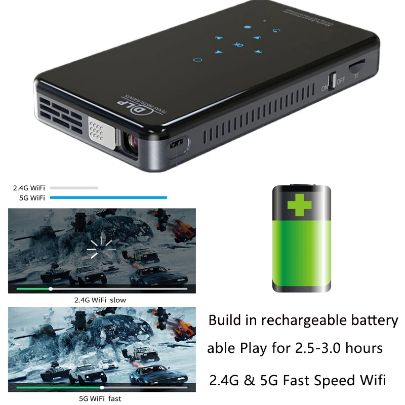 Мини проектор для телефона SmartIdea X2 Android 200 1080 люмен стандарт Wi Fi bluetooth батарея 3