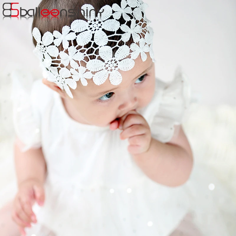 

BalleenShiny Baby Girls White Lace Flower Headband Hair Accessories Infant birthday Gift Headwear Newborn Cute Elastic Hairbands