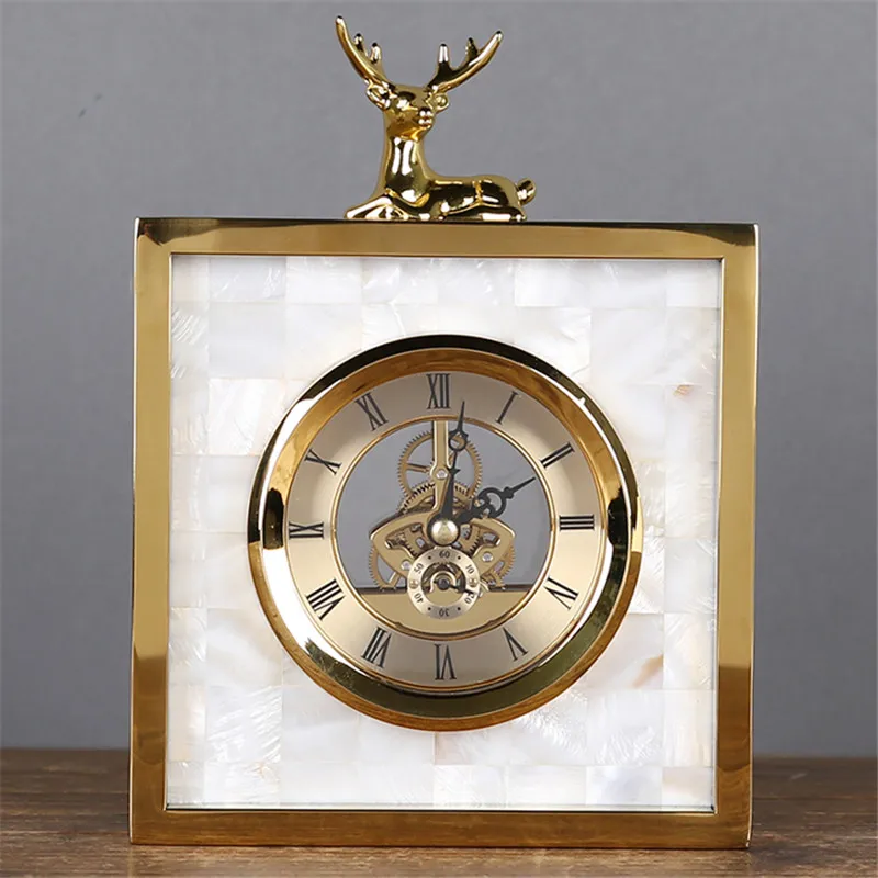 Белые металлические часы в виде ракушки с оленем, гостиной, ТВ, шкаф, украшение стола, креативные настольные декоративные часы с оленем, лучший подарок