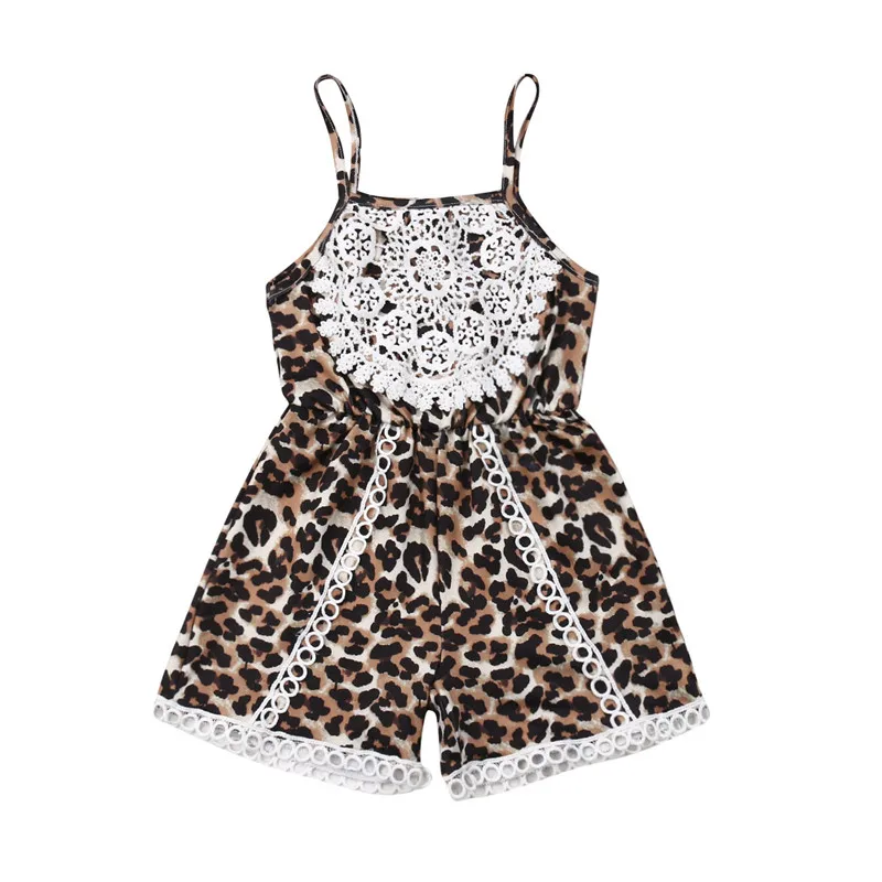 Kids Baby Girl Leopard Romper Fashion Sleeveless Lace Flower Sling Jumpsuit Summer Girls High