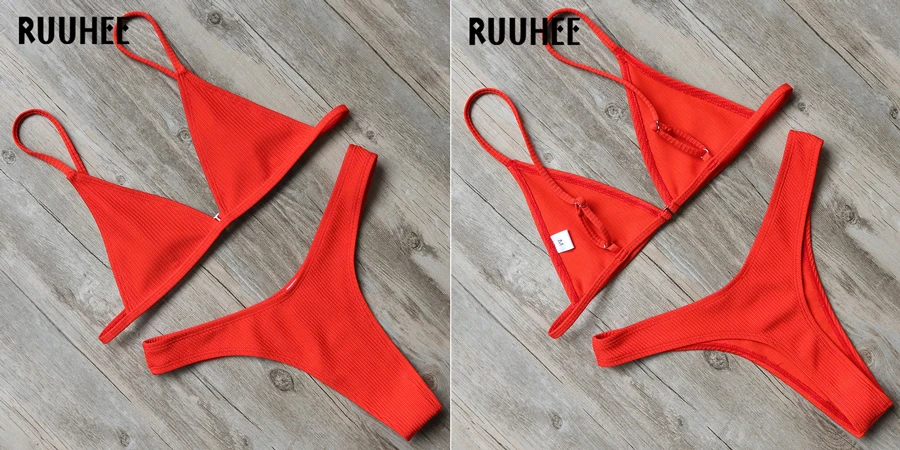 RUUHEE, сексуальный Бразильский бикини, набор,, купальник для женщин, купальник, купальник, микро бикини, Одноцветный, для женщин, пляжная одежда с подкладкой