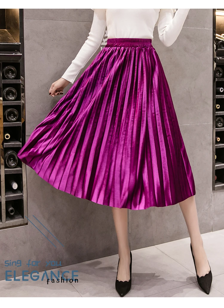 Velvet Skirt Skinny Large Swing Long Pleated Women Skirts Autumn Winter Plus Size Faldas Saia Female Jupe Velvet Skirt Skinny Large Swing Long Pleated Women Skirts Autumn Winter Plus Size Faldas Saia Female Jupe