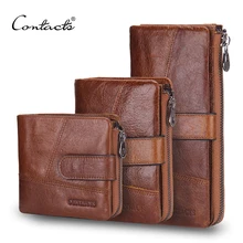 CONTACT’S Classical England Genuine Leather Men Wallets Wallet For Fashion Sandstone Color Purse Card Holder Man Coin Pocket