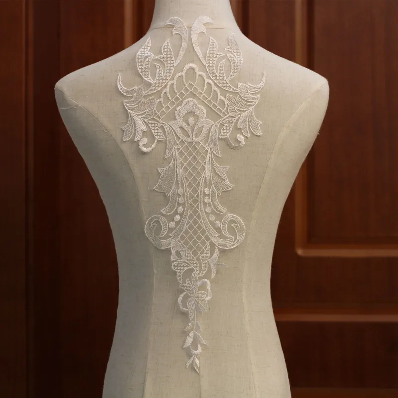 Embroidery Corded Applique Floral Wedding Dress Trim Ivory Bridal Lace Motif 1PC