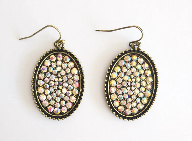 

New Fashion Full Crystal Oval Designer Inspired Anti Gold Geometric Water Drop Earrings For Women