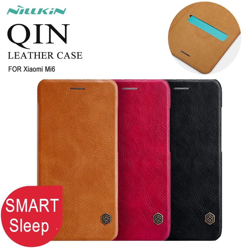 

Smart Case For xiaomi mi6 Nillkin Qin Series Flip Cover PU Leather Case For xiaomi m6 mi 6 5.15 inch Smart wake up cases