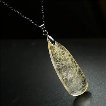 

Genuine Natural Titanium Rutilated Quartz Crystal Waterdrop Bead Fashion Women Necklace Pendant 44*17*7mm