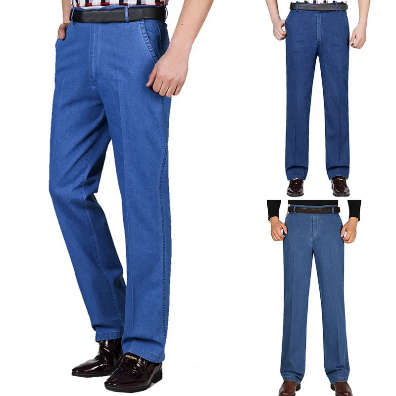 

HEFLASHOR Men Jeans Cotton Thin Thick Section Classic Stretch Jeans Black Blue Male Denim Pants Autumn Casual Bottoms Size 42