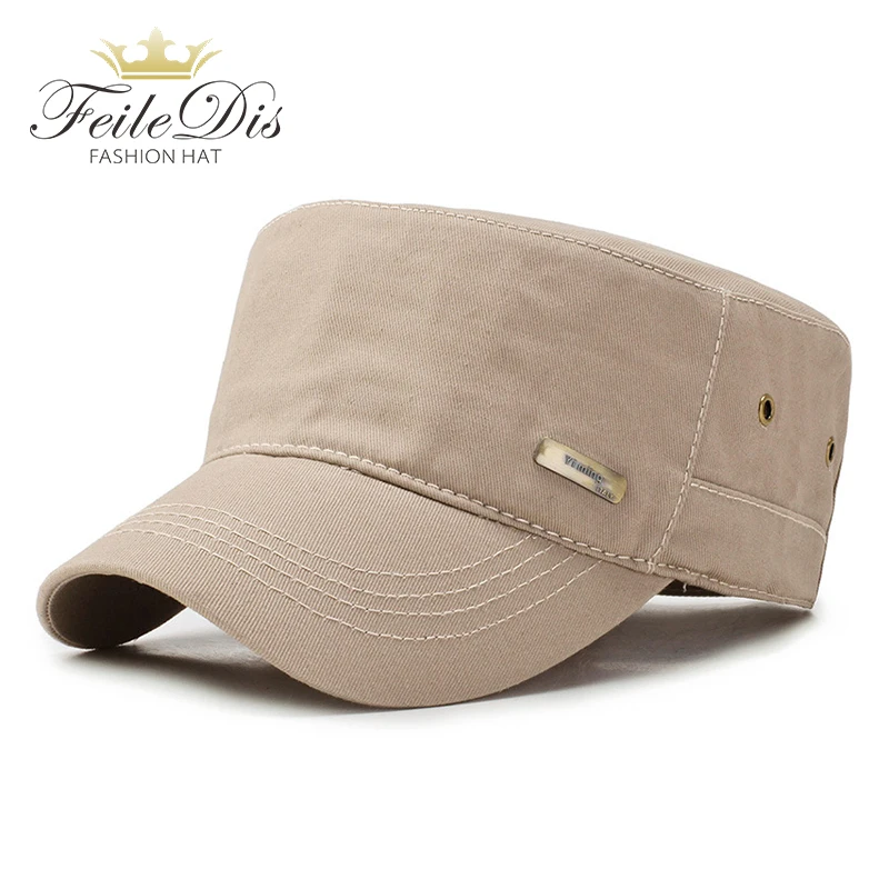 

[FEILEDIS] 2019 Classic Vintage Flat Top Mens Washed Caps And Hat Adjustable Fitted Thicker Cap Winter Warm Military Hats JMM-66