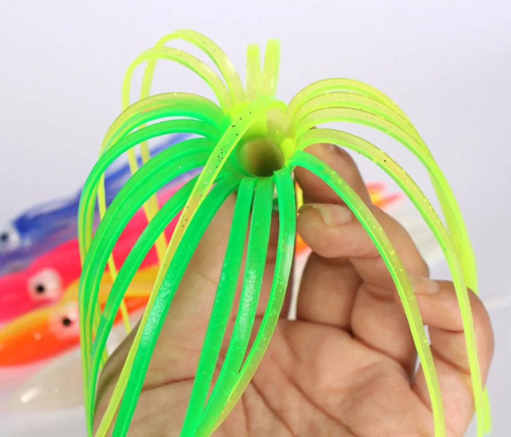 fishing lure juFE-50pcs-Mix-Color-Artificial-Bait-4-5-Hoochie-Squid-Skirt-Octopus-Saltwater-Fishingd-Lure-Free