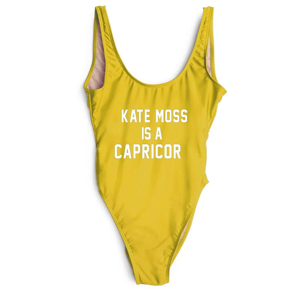 KATE MOSS-это летний купальный костюм с буквенным принтом и открытой спиной, цельный комбинезон женский без рукавов облегающий костюм