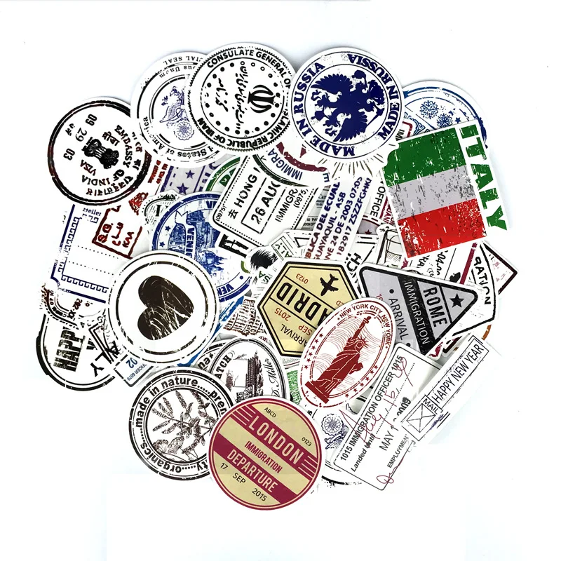 

60PCS Vintage Postmark Stamp Aviation Sticker European and American Wind Sticker RIMOWA Travel Suitcase Stickers for youth gifts