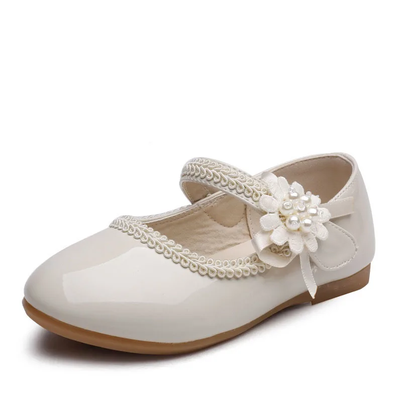1 2 3 4 5 6 7 Years New Flower Children Little Girls White Pearl Leather Shoes For Girls Kids Party Wedding Princess Dress Shoes