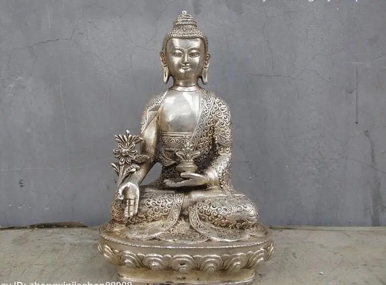

Tibet temple White Bronze Silver Phoenix Shakyamuni Medicine Buddha Statue