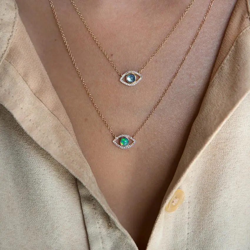Модный современный опал камень ожерелье s AAA фианит кристалл кулон от сглаза ожерелье массивные богемные ювелирные изделия для женщин 925 серебро