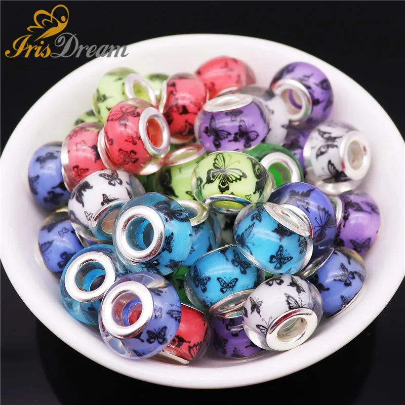 

10Pcs New Cute Butterfly Shape Rondelle Spacer Charms Large Hole European Beads fit Pandora Bracelet Necklace for Jewelry Making
