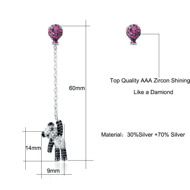 Серьги-подвески с кристаллами, асимметричный штифт в виде панды и шара, розовые серьги с милым медведем, длинные серьги-гвоздики