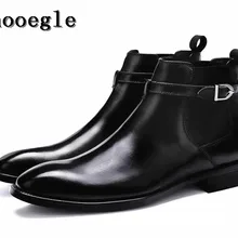 SHOOEGLE модные чёрный; коричневый роскошные кожаные сапоги противоскольжения Ботильоны botas Туфли с ремешком и пряжкой мотоботы Мужская обувь EU38-EU46