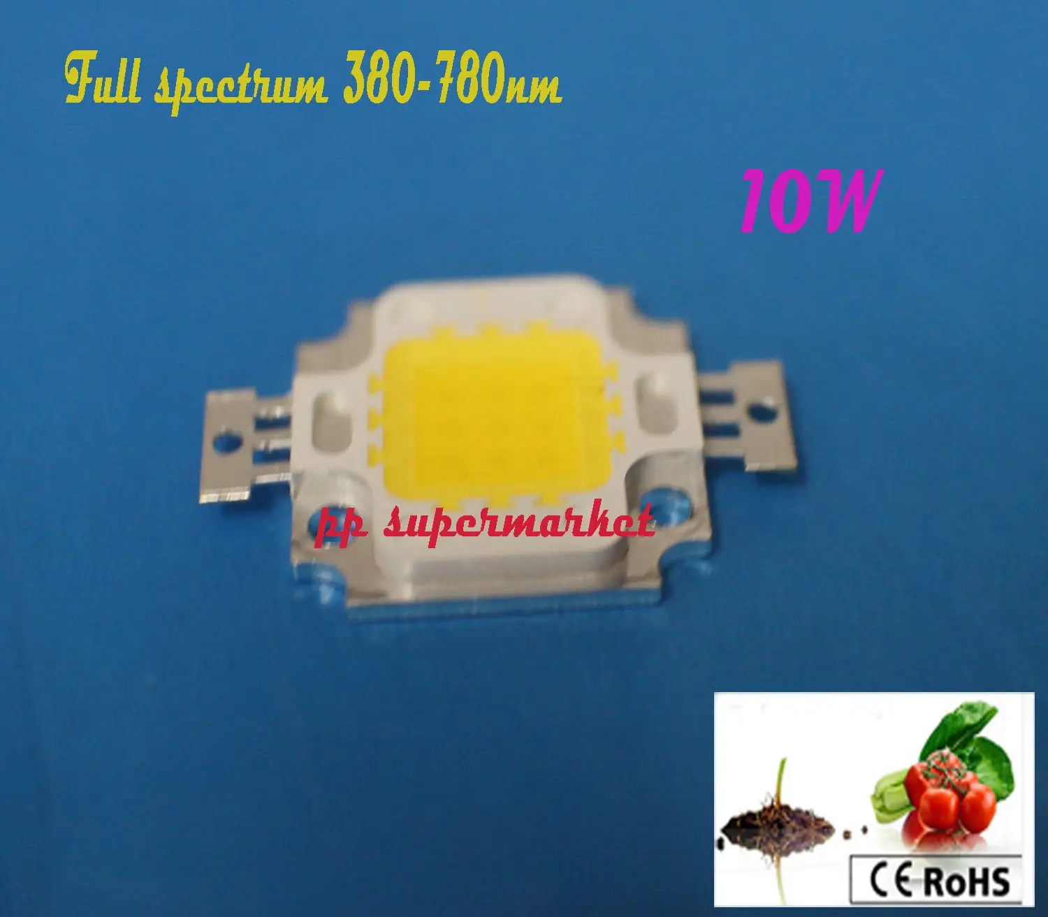 2pcs 10W White Full Spectrum LED Grow Light Diodes 6500K & 380 780nm