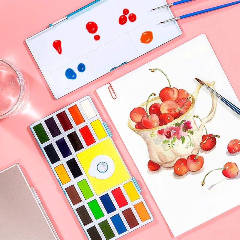 

Kailepai Solid Watercolor Paint 24 Colors Pack Watercolor Set Beginner Children Art Painting Tools Student Special Portable