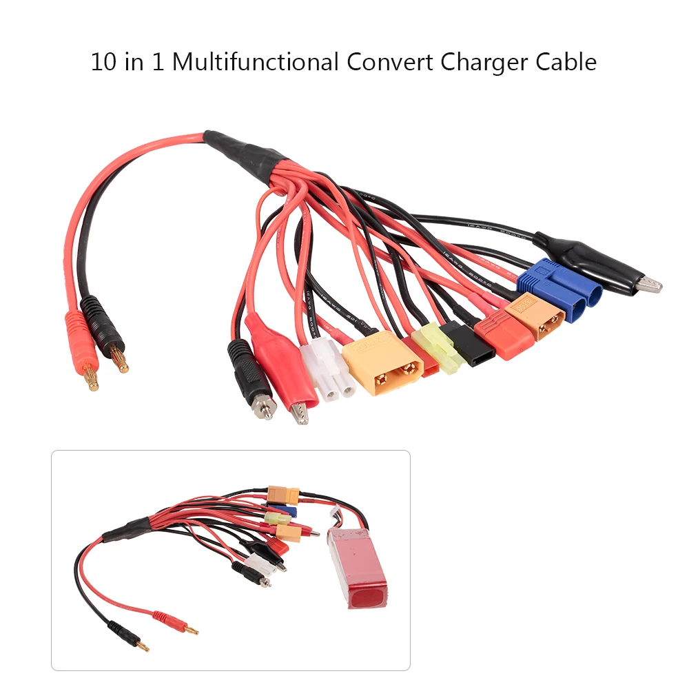 

10 in 1 Lipo Battery Multi Charging Plug Convert Charger Cable for Traxxas HSP Redcat RC4WD Tamiya Axial SCX10 D90 HPI RC Car