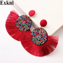 Exknl moda borla Vintage declaración gota pendientes para mujeres negro rojo amarillo gran bohemio pendientes colgantes de flecos 2019 joyería(China)