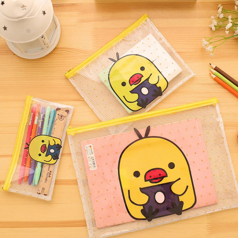 Мультяшная желтая утка ПВХ сумка для карандашей папка документов наполнения