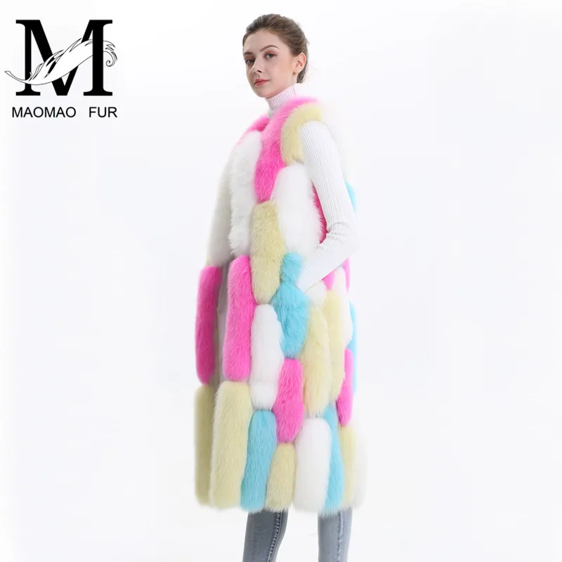 

2018 New Real Fur Vest Women Multicolor Genuine Fox Fur Waistcoat 100% Full Pelt Whole Sleeveless Long Natural Fox Fur Vest