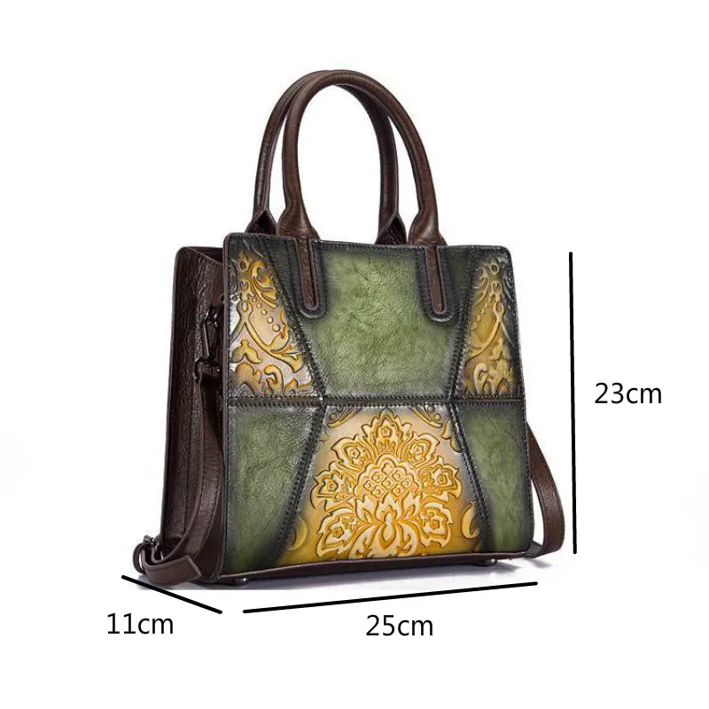 Новинка, женская сумка в стиле ретро, ручная работа, тиснение, натуральная кожа, цветочный рисунок, большая вместительность, сумки через плечо и сумки через плечо