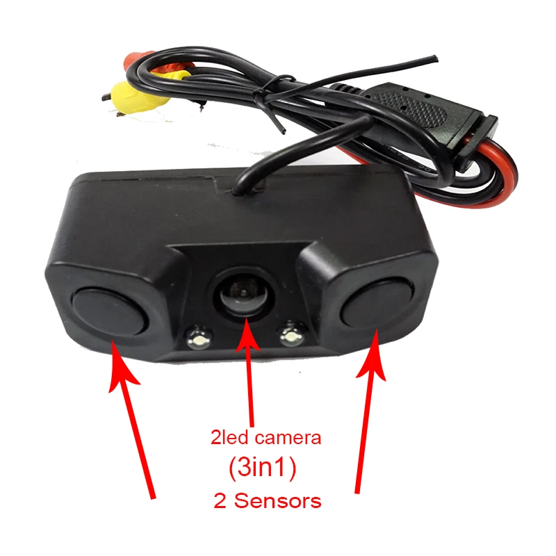 2in1/3in1 automóviles alarma de sonido CCD coche reverso copia de seguridad LED cámara de visión Trasera Sistema de Radar de estacionamiento, cámara de visión trasera + 2 sensores