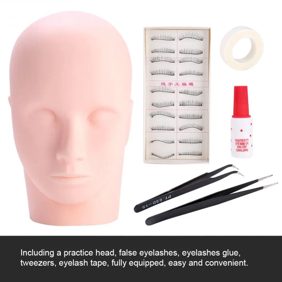 

Professional Female Mannequin Head Model for Eye Lashes Extensions Practice Mannequin Training Head Tool Tweezer Glue Set