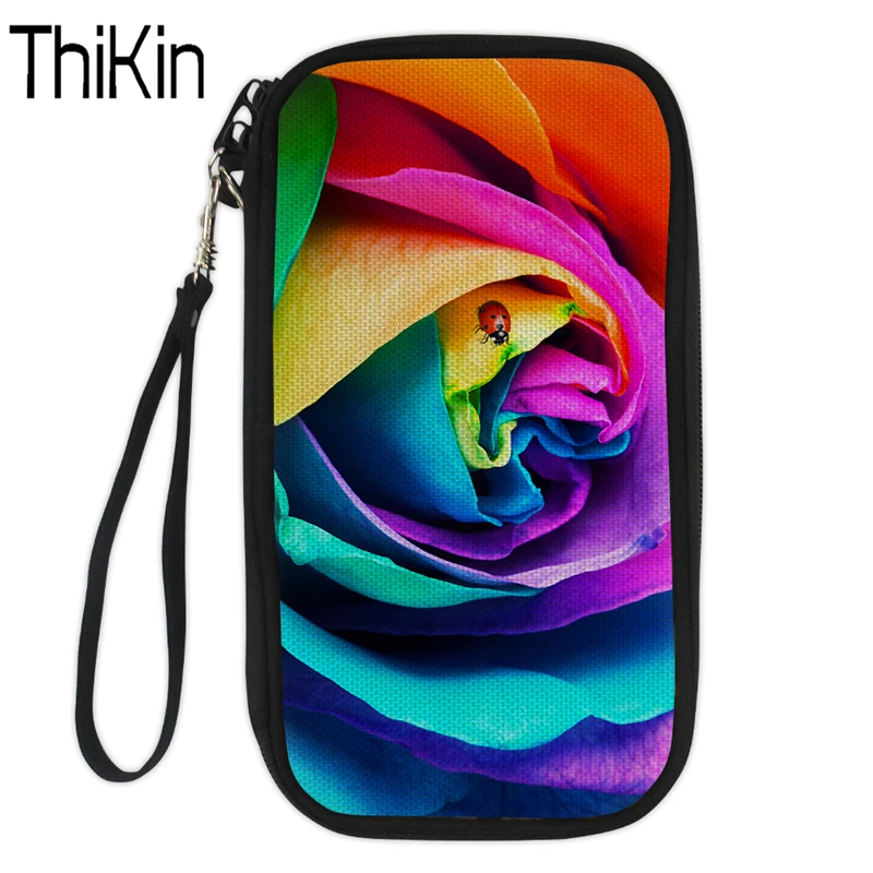 THIKIN Passport Cover PU Leather Passport Case for Girls Soft Pink Rose Printing Passport Holder