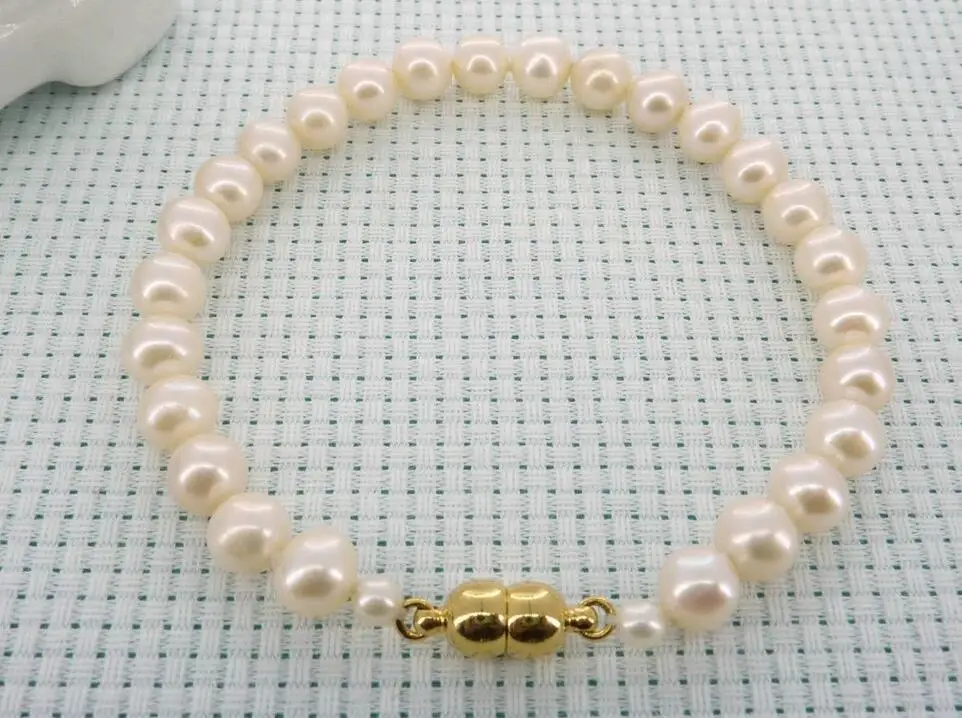 

FREE SHIPPING HOT sell new Style >>>>7mm white aaa grade akoya pearl bracelet 7" magnet clasp