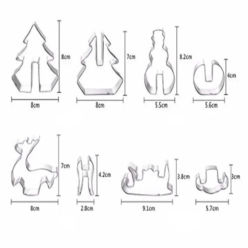 Креативные инструменты для выпечки из нержавеющей стали, форма для печенья, набор из 8 предметов, 3D, Рождественская, стерео форма для печенья, печать, форма для торта, декоративная форма