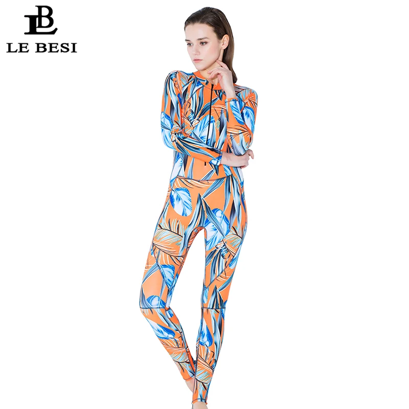 Lebesi 2018 المرأة المهنية قطعة واحدة ملابس الرياضة التزحلق السباحة bathingsuit بحر زائد حجم طويلة الأكمام