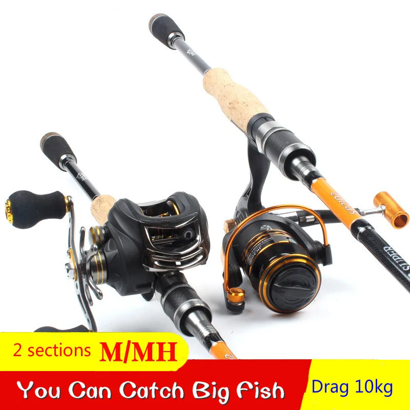 

Carbon Fishing Rod M MH Power Fishing Pole 2 Sections Fiber Baitcasting Lure Spinning Casting Rod