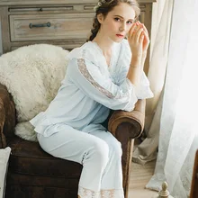 Новинка весны и лета Для женщин принцесса коралловый флис кружева пижамы набор леди Pyjimas пижамы Европейская Стиль SW1706