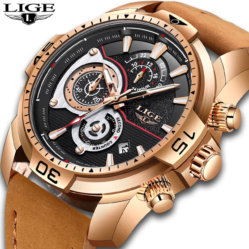 

2018LIGE New Watches Men Quartz Fashion Leather Clock Mens Watch Top Brand Luxury Waterproof Sports Wristwatch Relogio Masculino